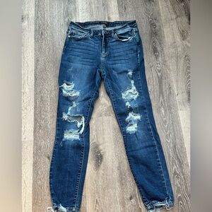 Judy Blue Dark Blue Distressed Skinny Jeans